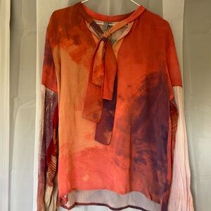 Blank London Anthropologie Water Color Blouse Bow Tie
